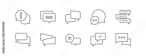Speech Bubble Icon Set with Message and Notification Indicators in Line Style