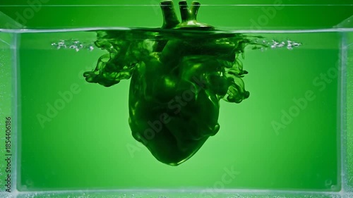 Vivid Green Ink Blob Transforms into Heart Shape Submerged in Liquid Dynamics