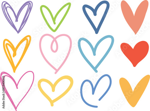 set of colorful heart. Hand drawn hearts collection