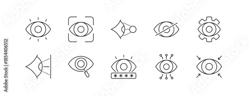 Eye Icon Set Featuring Vision, Focus, and Security Symbols in Line Style with Editable Strokes