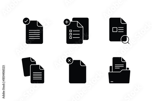 File Document Silhouette Icon Set with Various Actions in Vector Style