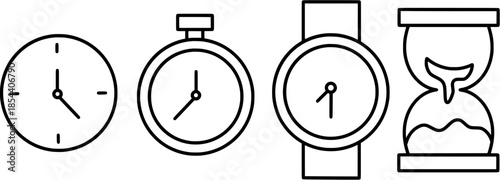 Clock icon set. Collection of time icon in outline style. Vector illustration.