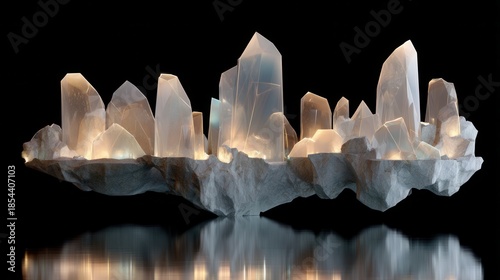 Illuminated Crystal Formation with Ethereal Glow on Dark Background