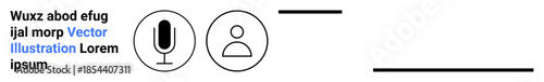 Audio communication, user profiles, multimedia design, technology interface, sound recording, voice interaction. Minimalist microphone and user icons. Audio communication and user profiles concept