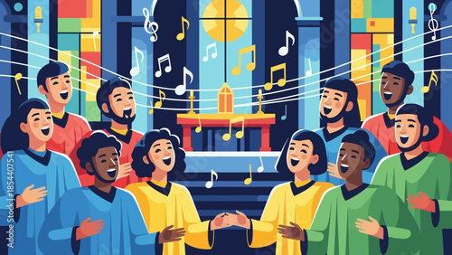 Diverse group of people singing together in harmony