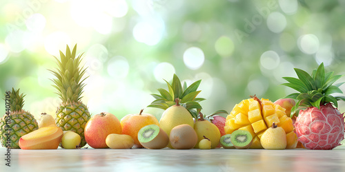 Fresh Colorful Fruit Lineup on Soft Light Background