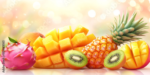 Colorful Tropical Fruit Assortment on Bright Background