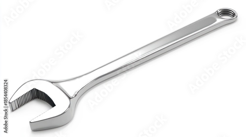 Shiny metal wrench isolated on white background for repair and maintenance