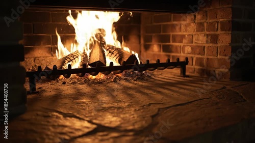 Warm Embers Crackle and Glow in a Cozy Brick Hearth Ambiance