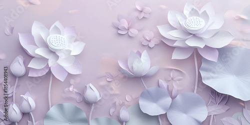 Soft Pastel Paper Flowers Background with Layered Petals