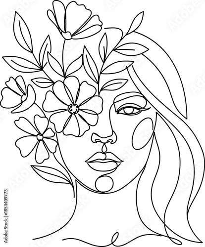 Elegant woman with floral hair isolated on white background, Vector, illustration