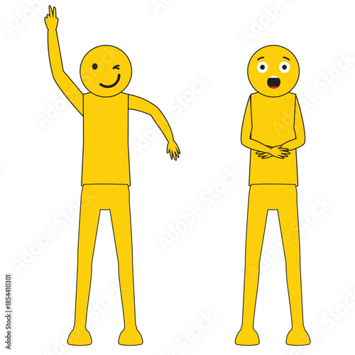 Cartoon emoticons collection with body gestures and different emotions feelings and expressions