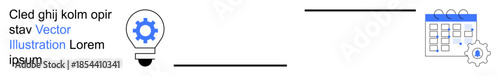 Business strategy, workflow planning, productivity, process automation, innovation, task management. A lightbulb with gear and calendar icon connected by a line. Process automation and productivity
