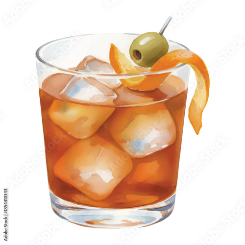 Bitter Orange Spritz Watercolor Cocktail Vector

