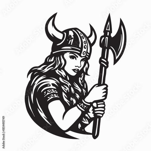 Strong Viking Woman Character Vector on White Background