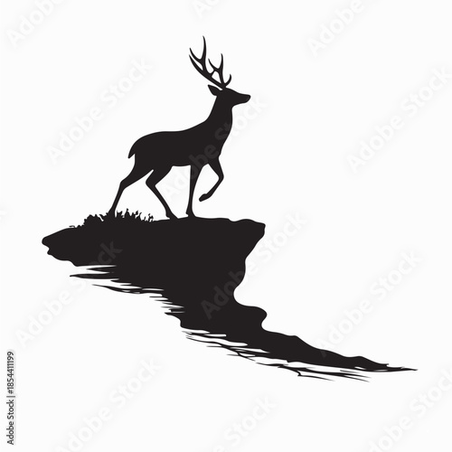 Majestic Deer Silhouette Standing Proudly on Cliff Vector Image.