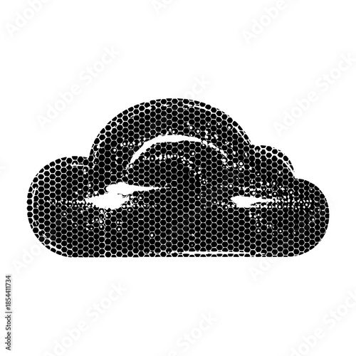 cloud icon with hexagonal pattern and data streams