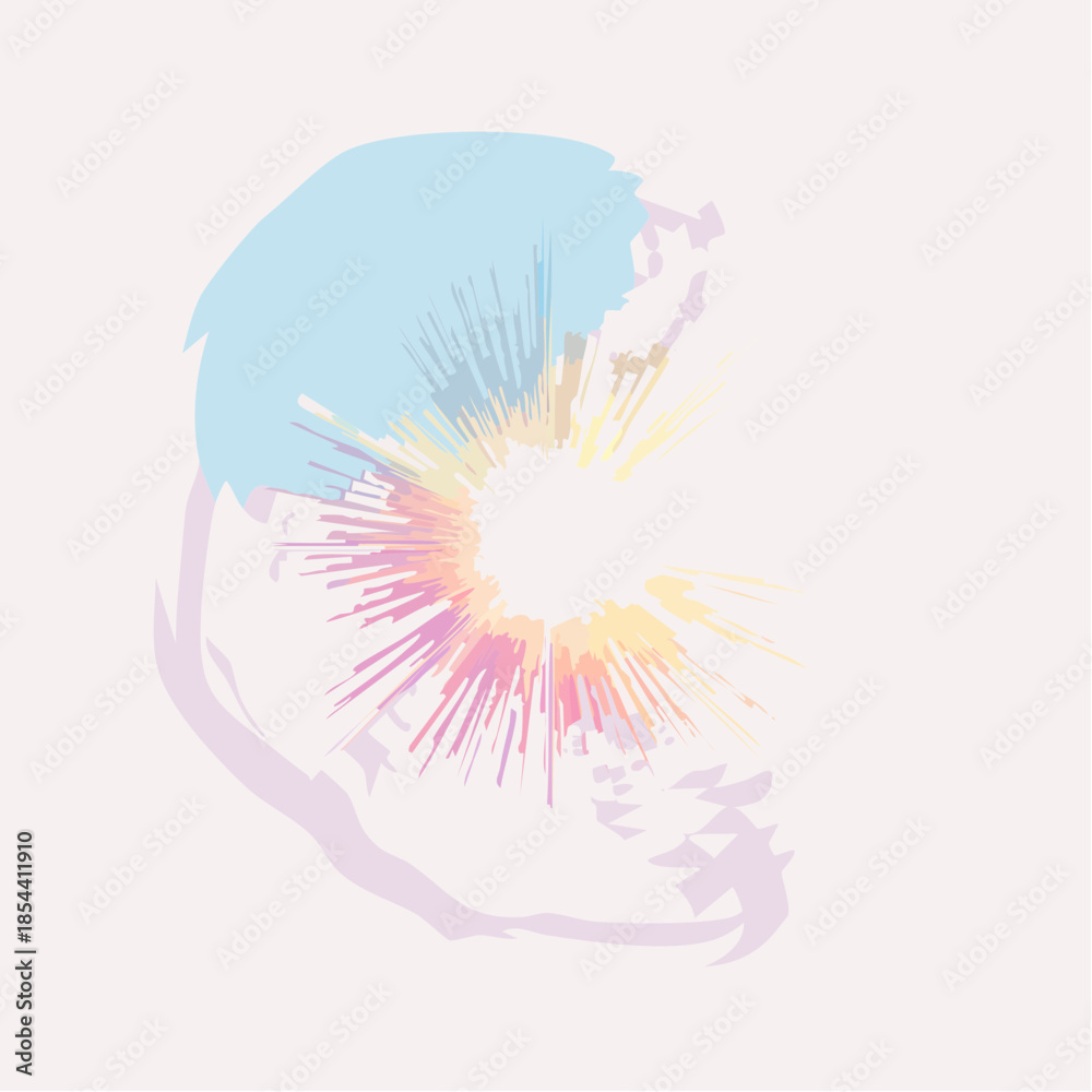 Naklejka premium Abstract digital art with light blue, pink, and yellow radiating from a central point.