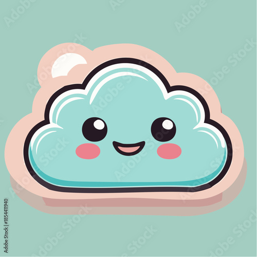 Cute cartoon cloud with a happy face, rosy cheeks, and a light blue color.