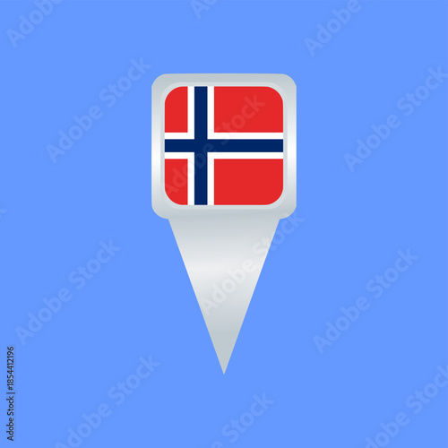 Norway Flag Location Pin Icon. Glossy Map Pointer Vector Illustration. Ideal for travel apps, navigation maps, geographic markers, tourism projects