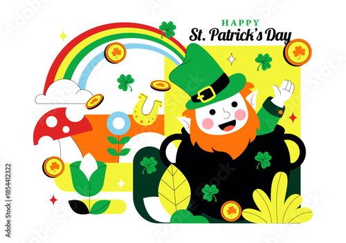 Happy St. Patrick's Day Vector Illustration on March 17 Featuring Golden Coins, Green Hat, Beer, and Shamrocks in Flat Style Cartoon Background