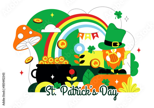 Happy St. Patrick's Day Vector Illustration on March 17 Featuring Golden Coins, Green Hat, Beer, and Shamrocks in Flat Style Cartoon Background