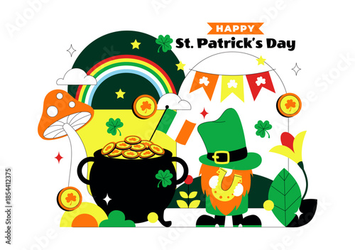 Happy St. Patrick's Day Vector Illustration on March 17 Featuring Golden Coins, Green Hat, Beer, and Shamrocks in Flat Style Cartoon Background