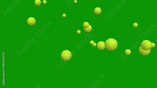 A bunch of tennis balls on green screen and flying in the air floating animated chromakey background design expression elements figure colorful style composition depth backgrounds gesture