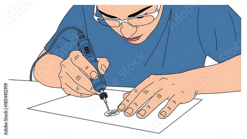 Close-up of a person using a rotary tool for detailed crafting.