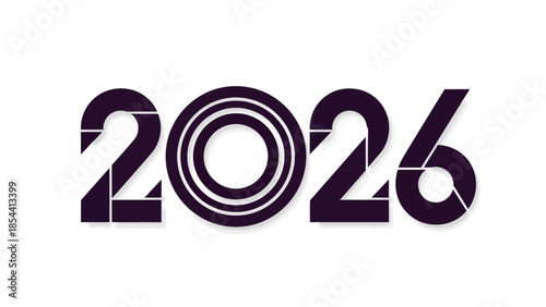 Modern 2026 numerals with a stylized concentric circle design for the zero