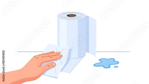 Hand Wiping Up a Spill with a Paper Towel from a Roll.