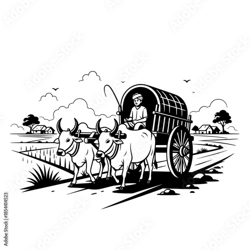 cartoon illusion of ox with wood
 