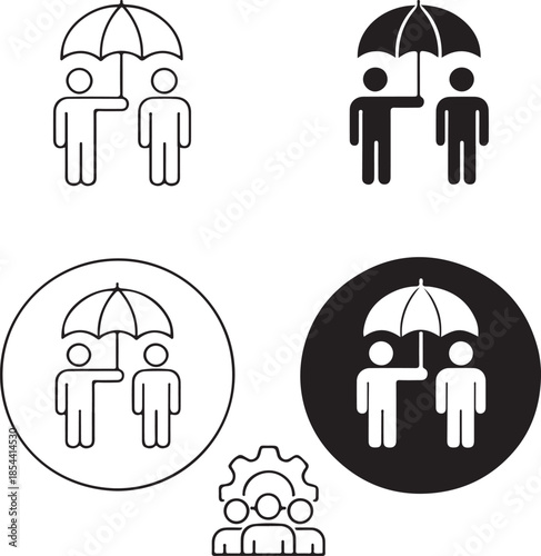 Protection and support between people under umbrella isolated on white background