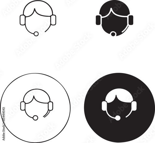 Customer support agent icons in various styles isolated on white background