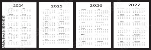 2024, 2025,2026 and 27 calendar set, Week start Sunday, Simple vertical calendar design template. Corporate design planner template. Wall calendar in a minimalist