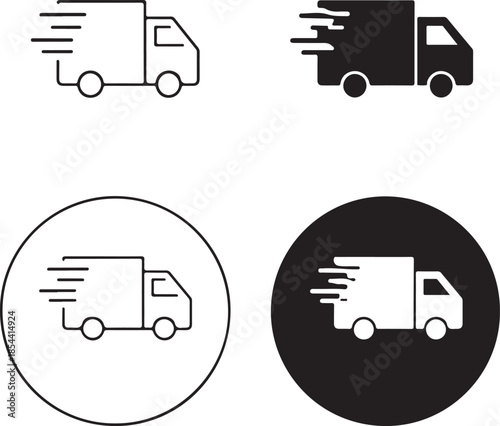 Delivery truck icons set for logistics and transportation isolated on white background