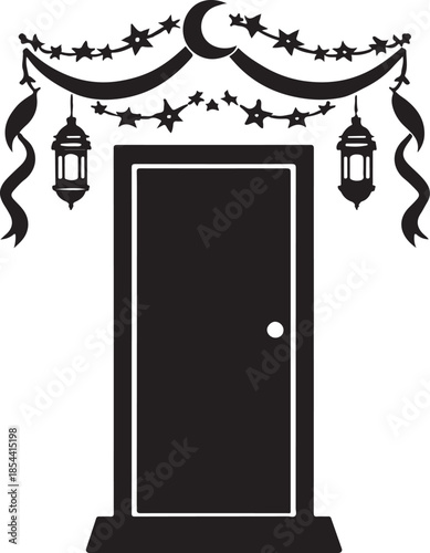 Eid ubarak door decoration with lantern and stars isolated on white background