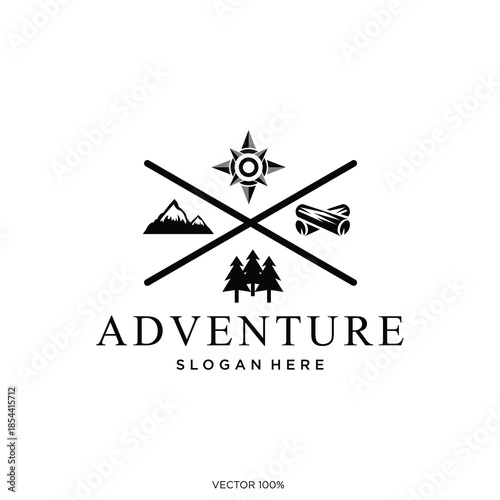 Adventure Outdoor Emblem with Compass and Wilderness Elements