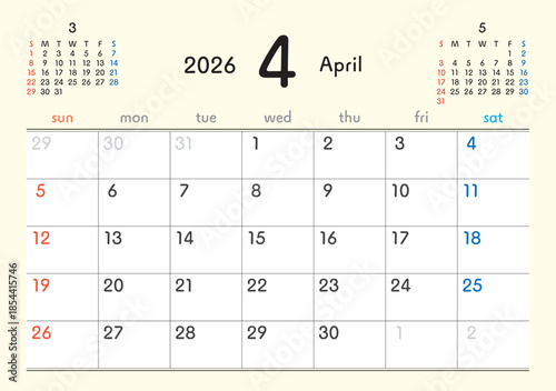 2026年 カレンダー 4月