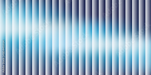 Ribbed glass effect background. Reeded transparent plastic wall. Blue iridescent gradient pattern. Abstract corrugated glass texture, neon light. Pearlescent holographic backdrop. Deep purple glow bg
