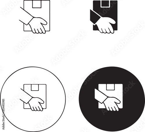 Hand holding document icon set in various styles isolated on white background