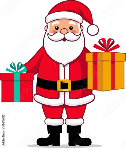Cute Cartoon Santa Claus Holding Colorful Christmas Presents