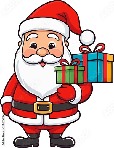 Cute Cartoon Santa Claus Holding Colorful Christmas Presents