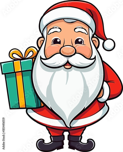 Cute Cartoon Santa Claus Holding Colorful Christmas Presents