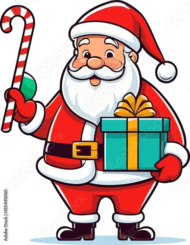 Cute Cartoon Santa Claus Holding Colorful Christmas Presents