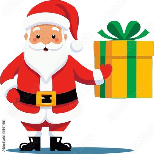 Cute Cartoon Santa Claus Holding Colorful Christmas Presents