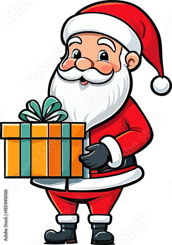 Cute Cartoon Santa Claus Holding Colorful Christmas Presents