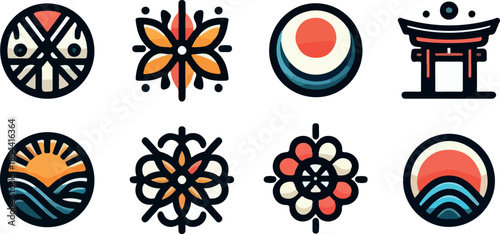 Japanese symbol bundle set logo icon vector white background .