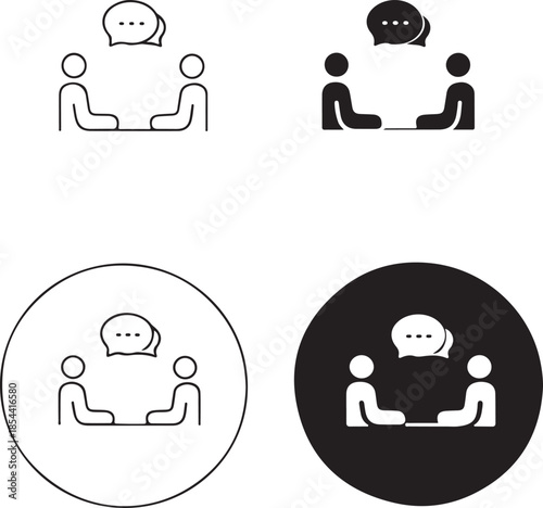 People discussing with speech bubbles in simple icons isolated on white background