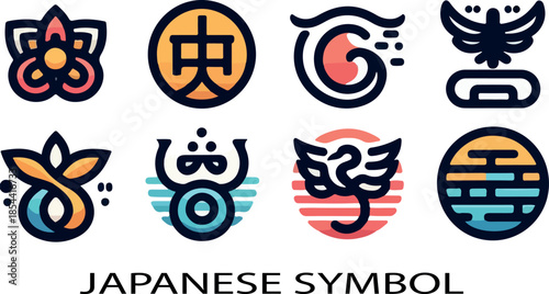 Japanese symbol bundle set logo icon vector white background .